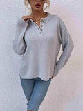 Quarter-Button Slit Sweater - Trendsi - Flyclothing LLC