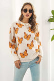 Butterfly Pattern Round Neck Dropped Shoulder Sweater - Trendsi - Flyclothing LLC