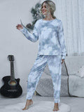 Tie-dye Round Neck Top and Drawstring Pants Lounge Set - Trendsi - Flyclothing LLC