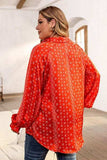 Plus Size Printed Johnny Collar Long Sleeve Blouse - Trendsi - Flyclothing LLC