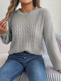 Cable-Knit Round Neck Long Sleeve Sweater - Trendsi - Flyclothing LLC