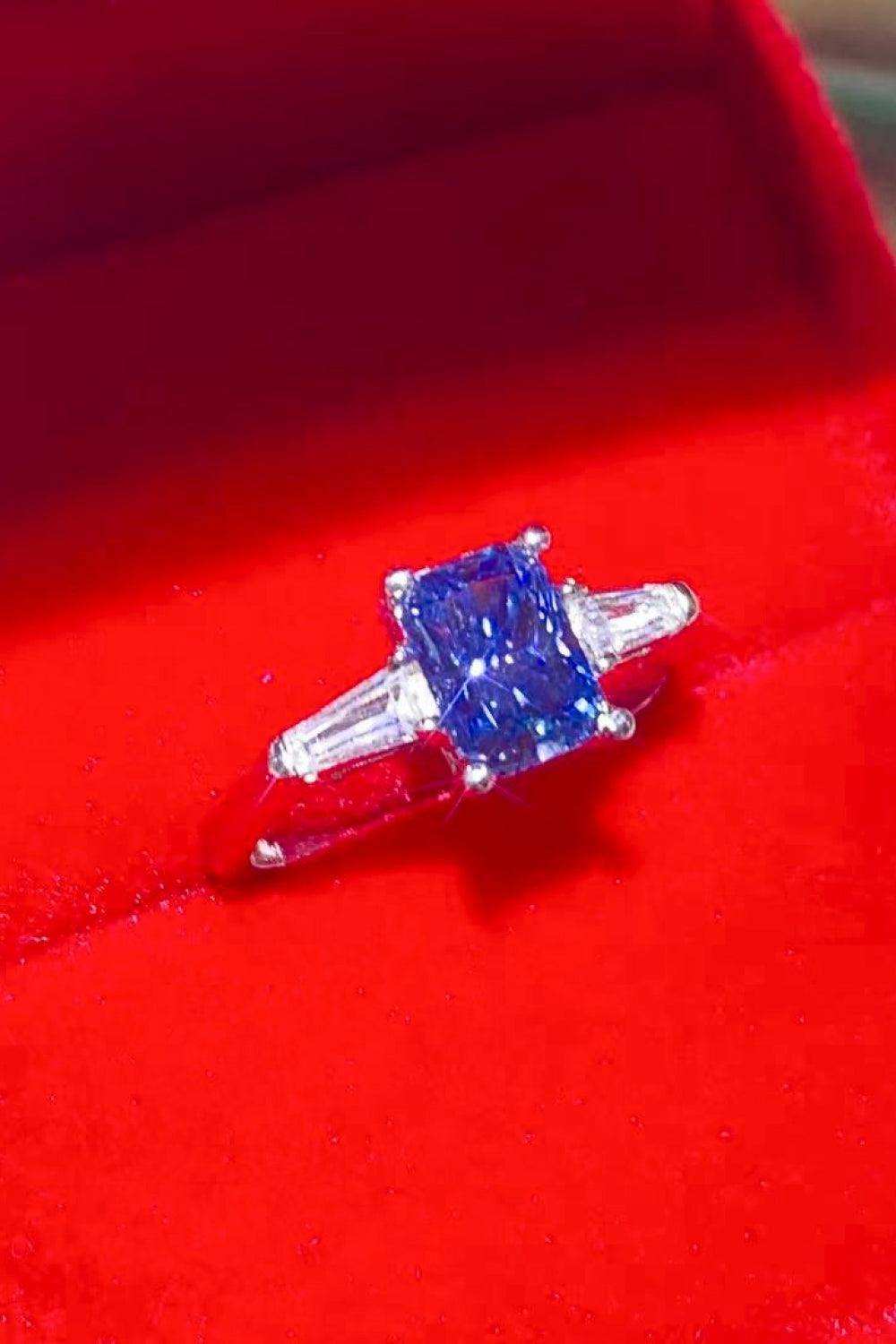 1 Carat Moissanite Platinum-Plated Rectangle Ring in Blue - Trendsi - Flyclothing LLC