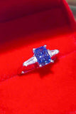 1 Carat Moissanite Platinum-Plated Rectangle Ring in Blue - Trendsi - Flyclothing LLC