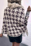 Houndstooth Fringe Hem Poncho - Trendsi - Flyclothing LLC