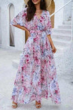Printed Tied Half Sleeve Slit Dress - Trendsi - Flyclothing LLC