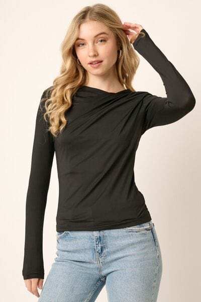Mittoshop Ruched Long Sleeve Slim Top - Trendsi - Flyclothing LLC
