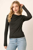 Mittoshop Ruched Long Sleeve Slim Top - Trendsi - Flyclothing LLC