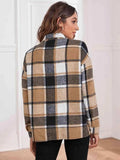 Plaid Collared Neck Button Down Jacket - Trendsi - Flyclothing LLC