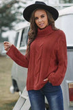 Cable-Knit Turtleneck Dropped Shoulder Sweater - Trendsi - Flyclothing LLC