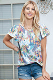 Floral Round Neck Flutter Sleeve Blouse - Trendsi - Flyclothing LLC