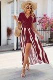 Smocked High-Low Printed Surplice Dress - Trendsi - Flyclothing LLC