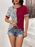 Leopard Round Neck Short Sleeve Tee - Trendsi - Flyclothing LLC