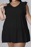 Plus Size V-Neck Frill Trim Mini Dress - Trendsi - Flyclothing LLC