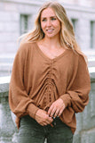 Drawstring Ruched V-Neck Blouse - Trendsi - Flyclothing LLC