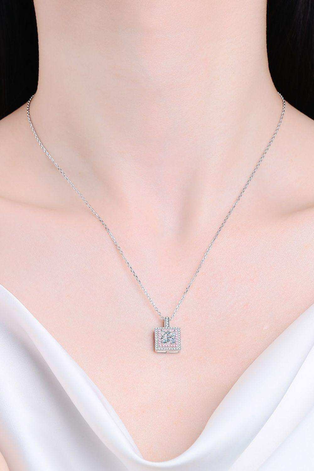 1 Carat Moissanite Square Pendant Chain Necklace - Trendsi - Flyclothing LLC