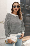 Striped Round Neck Dropped Shoulder Sweater - Trendsi - Flyclothing LLC