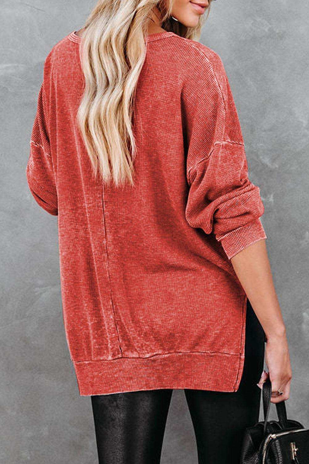 Dropped Shoulder Slit Sweatshirt - Trendsi - Flyclothing LLC