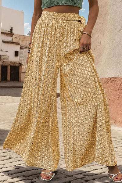 Printed Tied Wide Leg Pants - Trendsi - Flyclothing LLC