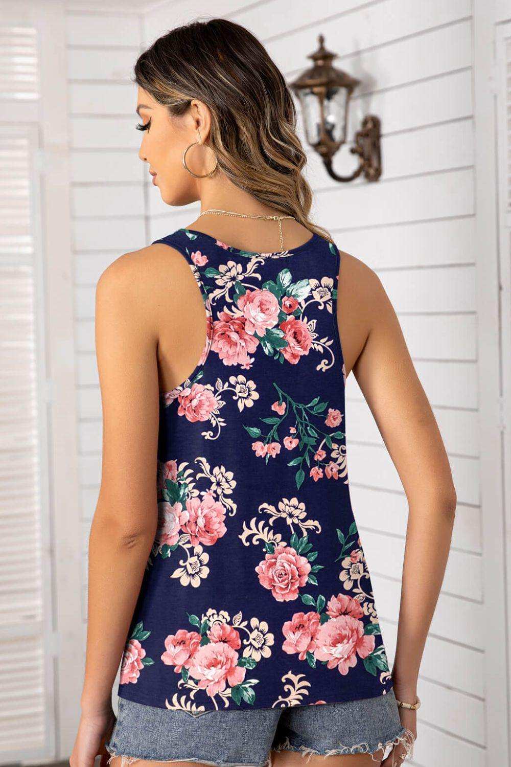 Floral Scoop Neck Tank Top - Trendsi - Flyclothing LLC
