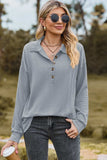 Half Button Dropped Shoulder Blouse - Trendsi - Flyclothing LLC