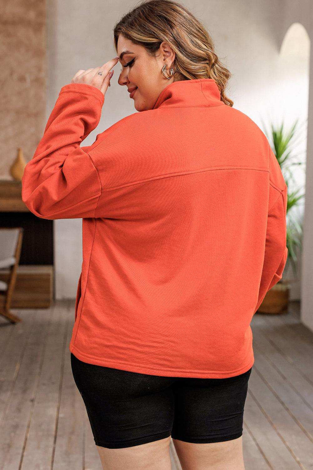 Plus Size Zip-Up Dropped Shoulder Sweatshirt - Trendsi - Flyclothing LLC