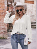 Eyelet V-Neck Flounce Sleeve Blouse - Trendsi - Flyclothing LLC