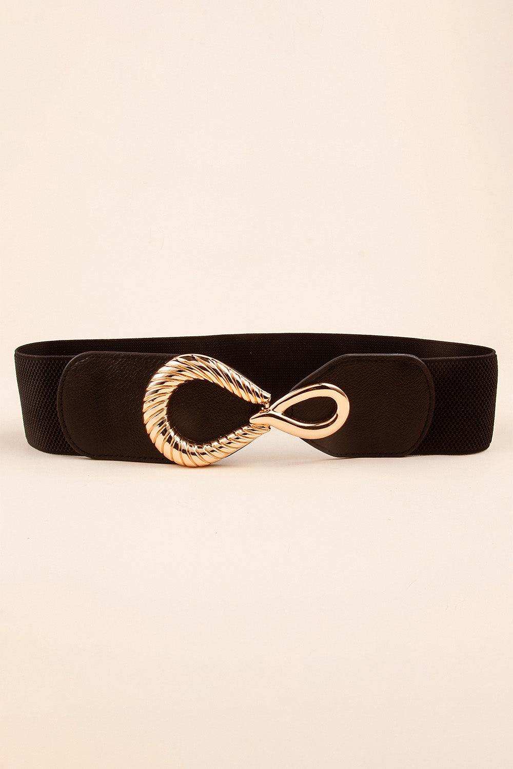 Ribbed Alloy Buckle Elastic Belt - Trendsi - Flyclothing LLC