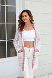 Plaid Fringe Trim Open Front Longline Cardigan - Trendsi - Flyclothing LLC