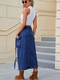 Slit Pocketed High Waist Denim Skirt - Trendsi - Flyclothing LLC