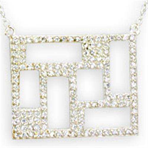 Alamode High-Polished 925 Sterling Silver Necklace with AAA Grade CZ in Clear - Alamode - Flyclothing LLC