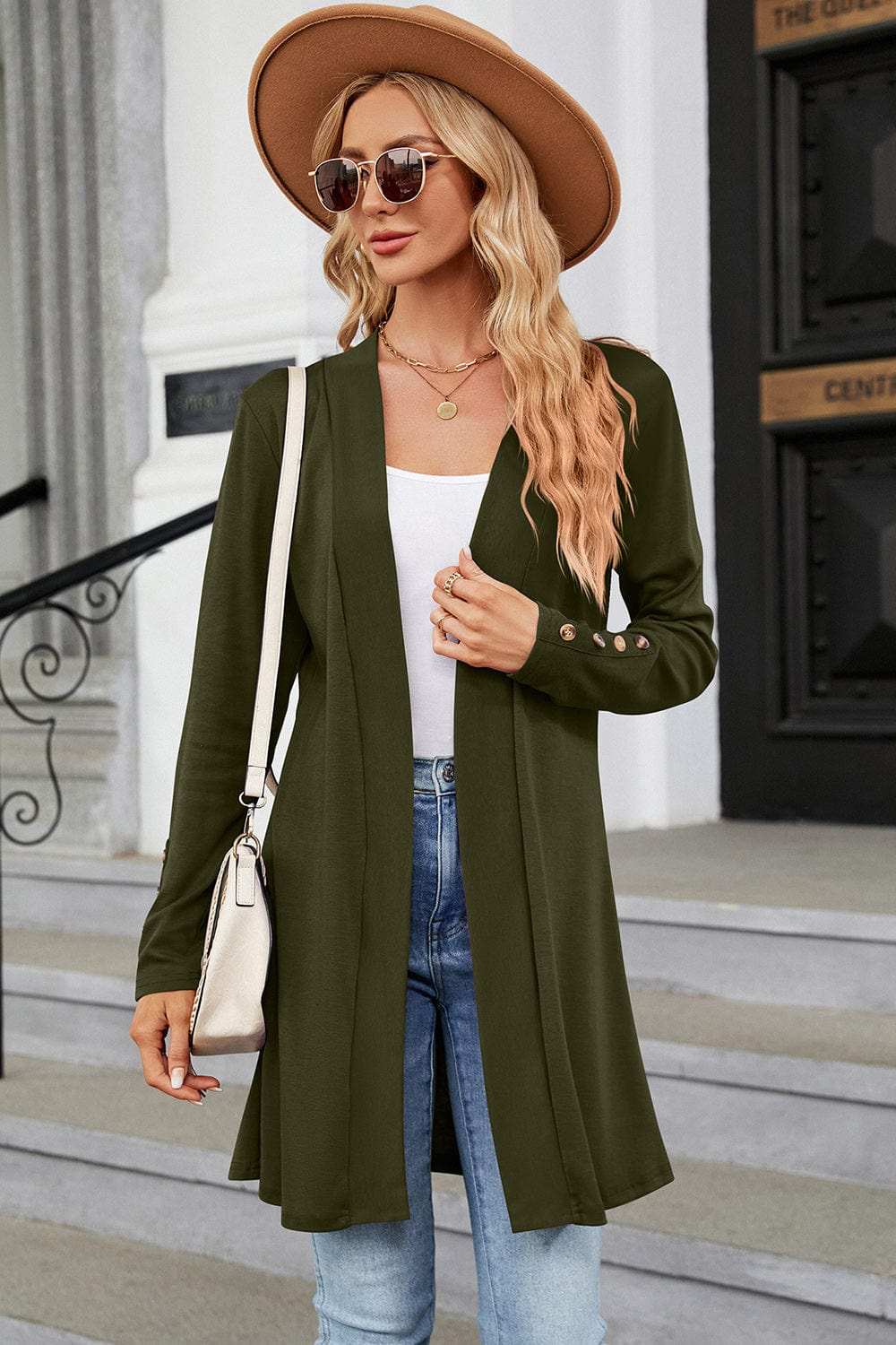Open Front Long Sleeve Cardigan - Trendsi - Flyclothing LLC