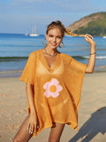 Openwork Flower V-Neck Short Sleeve Cover Up - Trendsi - Flyclothing LLC
