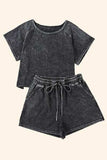 Heathered Round Neck Top and Shorts Lounge Set - Trendsi - Flyclothing LLC