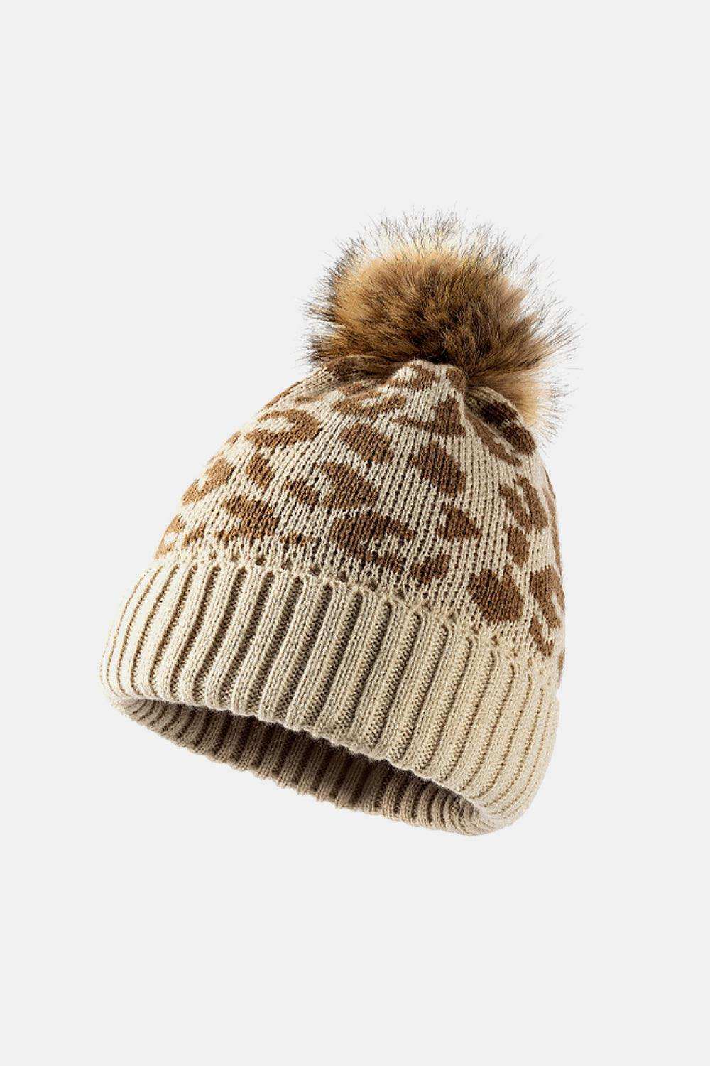 Leopard Pom-Pom Cuffed Beanie - Trendsi - Flyclothing LLC