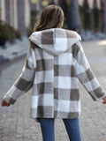 Plaid Open Front Hooded Coat - Trendsi - Flyclothing LLC