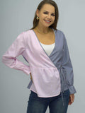 Surplice Neck Striped Long Sleeve Blouse - Trendsi - Flyclothing LLC