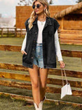 Button Up Collared Neck Sleeveless Denim Jacket - Trendsi - Flyclothing LLC