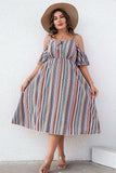 Plus Size Striped Cold-Shoulder Dress - Trendsi - Flyclothing LLC