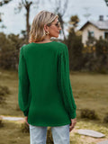 Swiss Dot V-Neck Long Sleeve Blouse - Trendsi - Flyclothing LLC