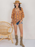 Printed Tie Neck Blouse - Trendsi - Flyclothing LLC