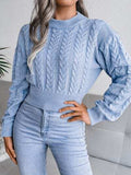 Cable-Knit Round Neck Sweater - Trendsi - Flyclothing LLC