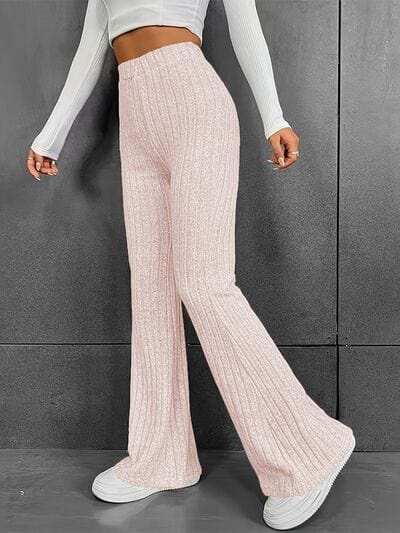 Ribbed High Waist Bootcut Pants - Trendsi - Flyclothing LLC