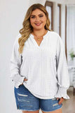 Plus Size Eyelet Notched Flounce Sleeve Blouse - Trendsi - Flyclothing LLC