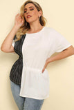 Plus Size Striped Color Block Asymmetrical T-Shirt - Trendsi - Flyclothing LLC