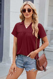 Ruched Johnny Collar Short Sleeve Blouse - Trendsi - Flyclothing LLC