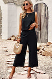 Buttoned Round Neck Tank and Wide Leg Pants Set - Trendsi - Flyclothing LLC