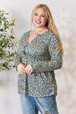 Heimish Full Size Floral Half Button Long Sleeve Blouse - Trendsi - Flyclothing LLC