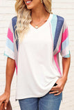 Rainbow Stripe Slit V-Neck Tee - Trendsi - Flyclothing LLC