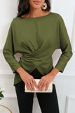 Boat Neck Back Tie Long Sleeve Satin Blouse - Trendsi - Flyclothing LLC