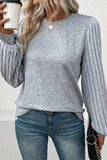 Ribbed Round Neck Long Sleeve Knit Top - Trendsi - Flyclothing LLC